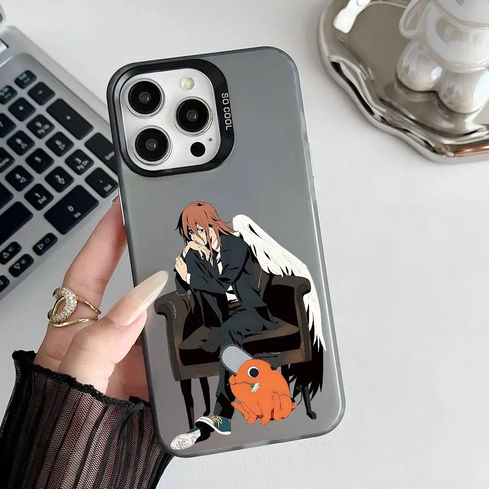 Anime Chainsaw Man Reze Arc Pochita Phone Case with Silver Gradient Back Cover