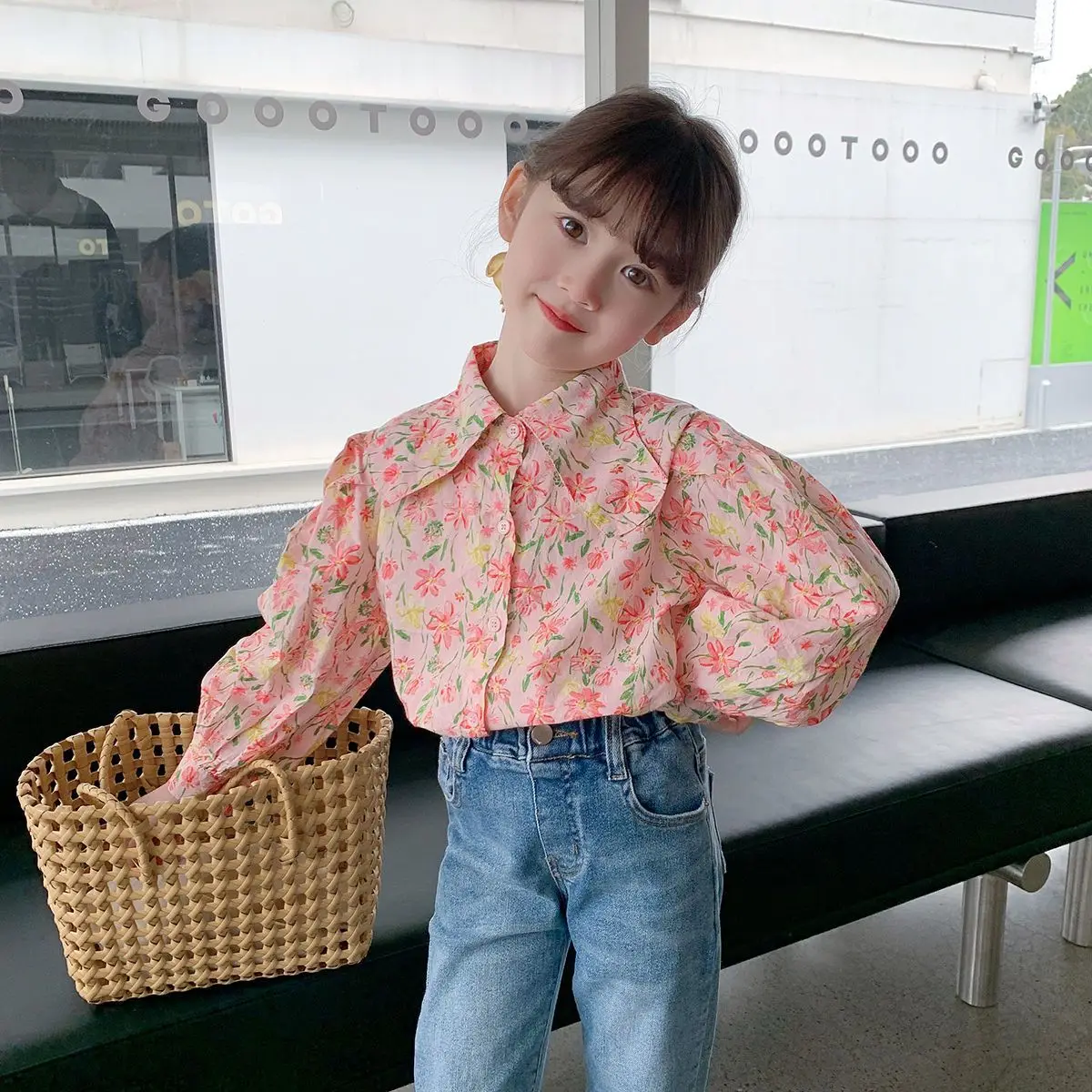 Teen Girls Cotton Shirts Spring and Autumn New Fashionable Children's Baby Net Red Long sleeved Shirts Girl Fashion Top