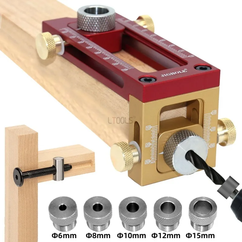 Golden 2-in-1 Punching Locator Crib Cross Diagonal Flat Head Puncher Bed Cabinet Screws Drill Sleeve Set Wood Working Tools
