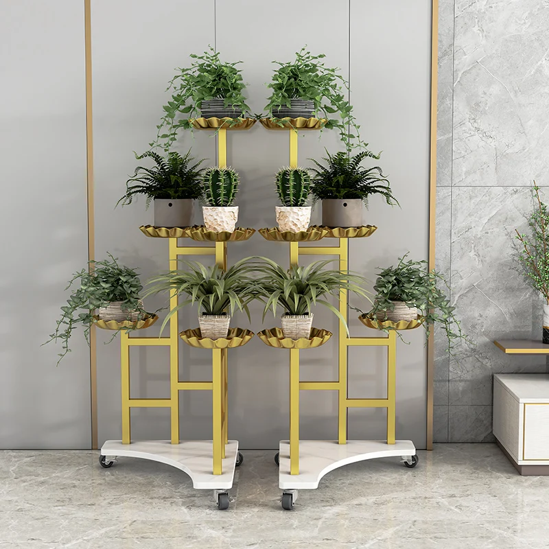 Luxury Plant Flowers Stand Organizer Movable Tiered Metal Display Plant Shelf Balcony Furniture Scaffale Per Piante Indoor Decor