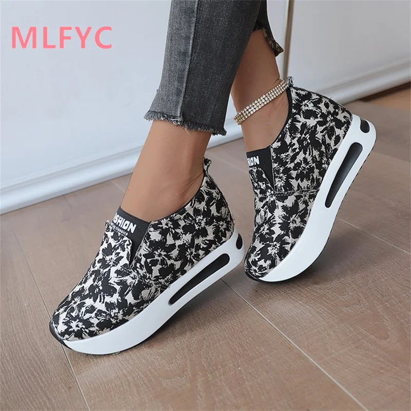 Women's Spring New Casual Female Singles Round Toe Wedge Heels Elevated Casual Ladies Shoes Simple Shoes Mujer