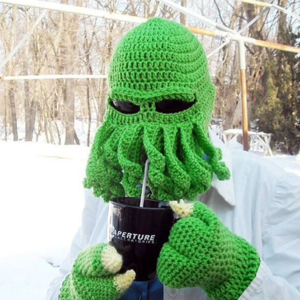 

New Novelty Handmade Tentacle Octopus Crochet Hats Beard Beanie Men's Women's Knitted Wind Mask Caps Halloween Animal Gifts