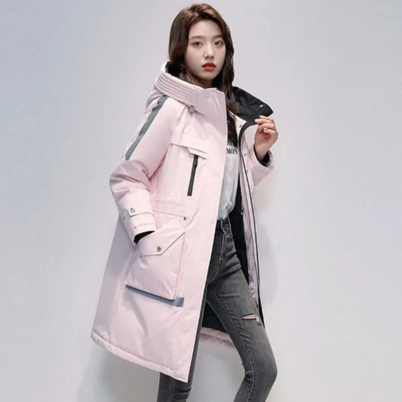 2023 New Women Down Jacket Winter Coat Female Warm Thick Parkas Loose Large Size Outwear Mid Length Version Hooded Overcoat