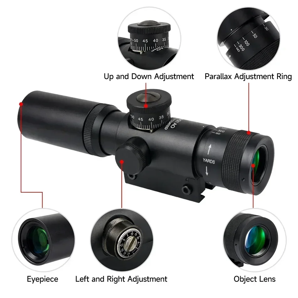 Tactical 4x21 AO Hunting Optical Compact Scope Super Anti-shock Glass Etched Reticle Illuminated Shooting Sight 11/20mm Rail