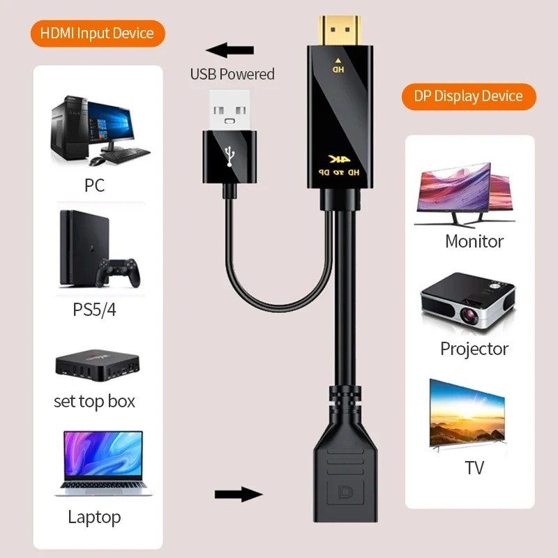 HDMI-÷ Ʈ ȯ ̺, 4K HDMI2.0 , PC TV ڽ Xbox PS4 PS5 Ʈ Ϳ HDMI-DP ̺