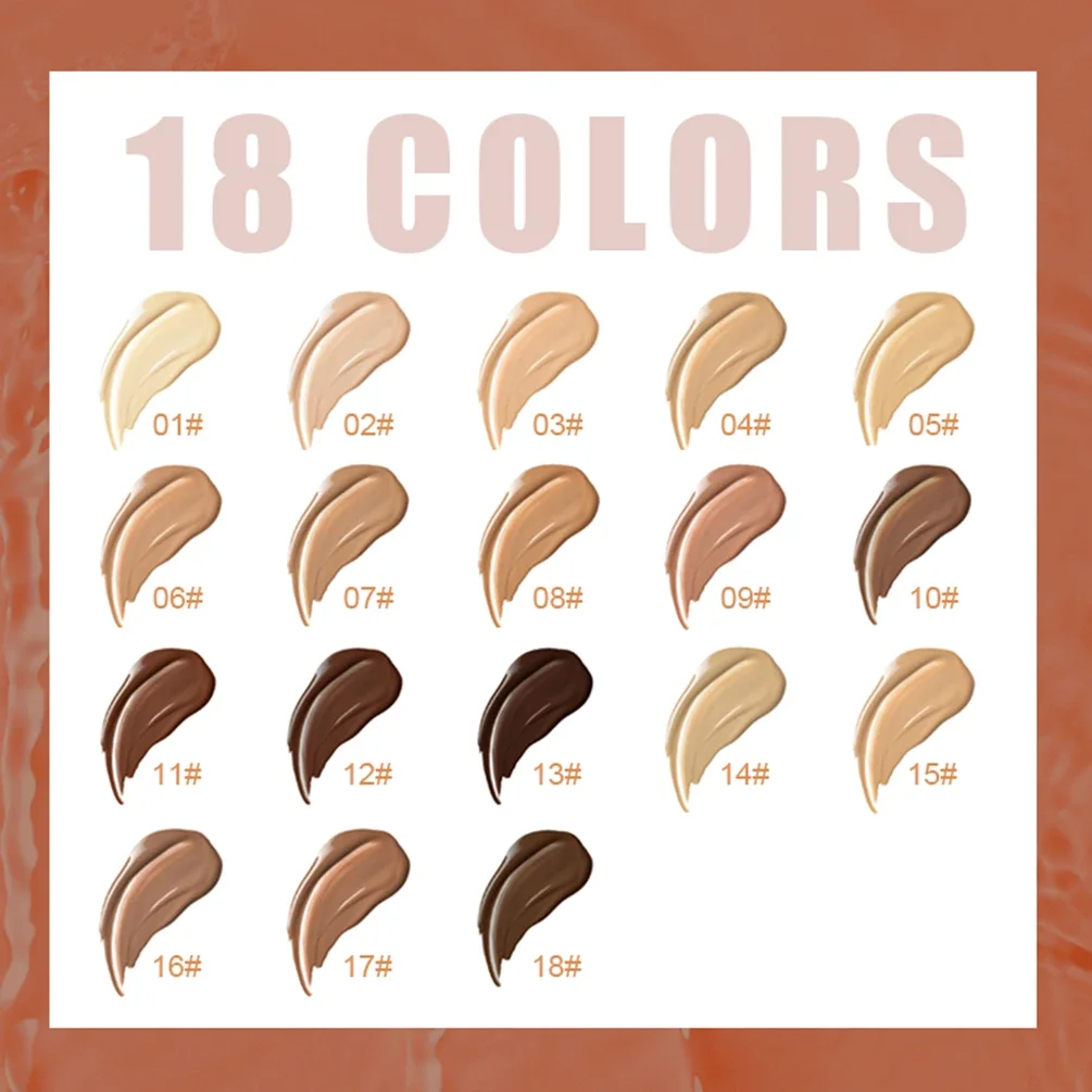 18-color Private Label Liquid Foundation Long-lasting Makeup Oil-control Moisturizer Concealer Matte Full Coverage 3-color Tubes 5