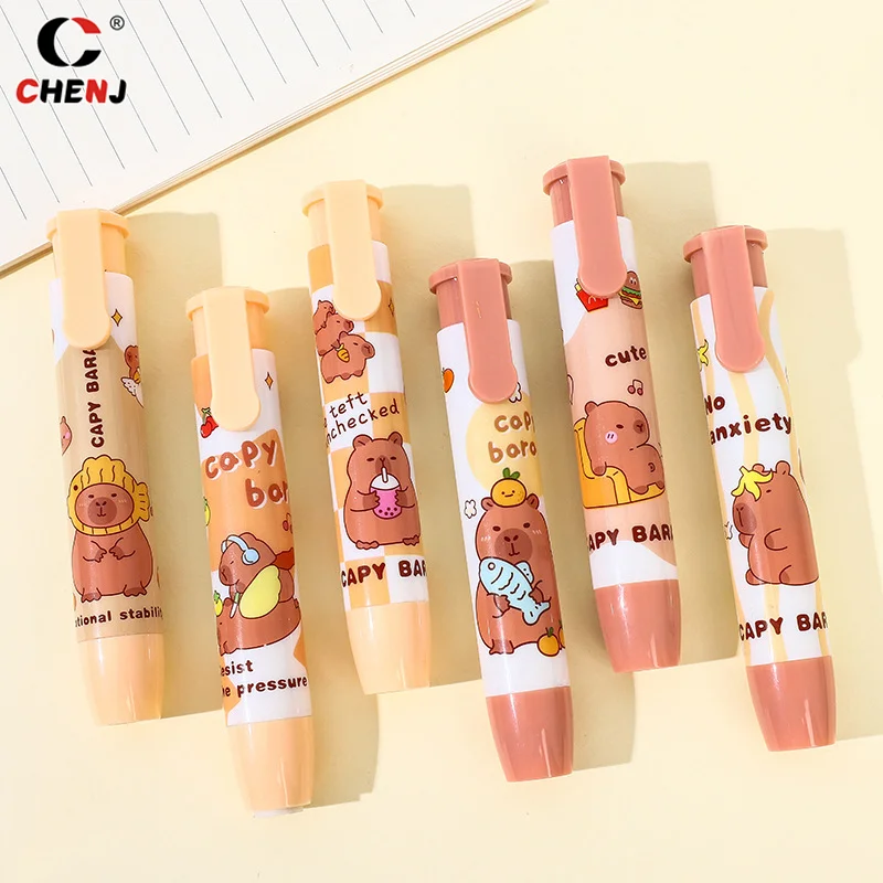 Cute Capybara Press On Erasers Cartoon Kawaii Retractable Rubber Pencil Erasers Kids Students Writing Drawing pencil eraser retractable eraser