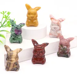 40mm Cute Cartoon Animal Baby Natural Crystals Healing Reiki Stone Carving Figurine Home Decor Ornament Children Gifts Wholesale