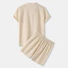 Summer Men's Casual Short-sleeved Shorts Suit Solid Color Lapel Button Pocket Shirt+elastic Drawstring Shorts Sports Suit 5