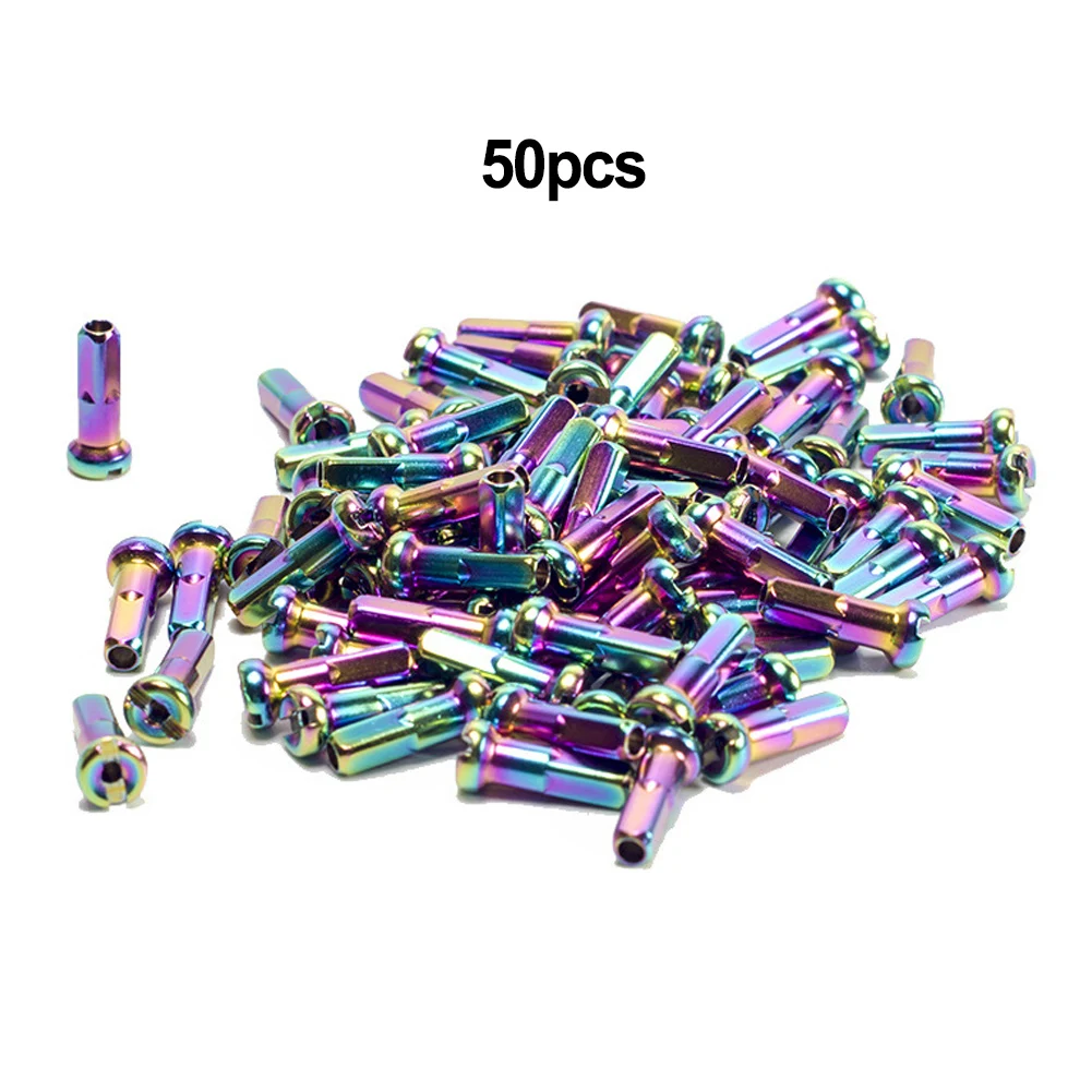 Bicycle Parts Bike Spokes Nipples 50pcs Bicycle Spoke Nipples MTB Road Bike Wheel Cap End Tip Lightweight Spoke Hats Replacement Cycling Accessories