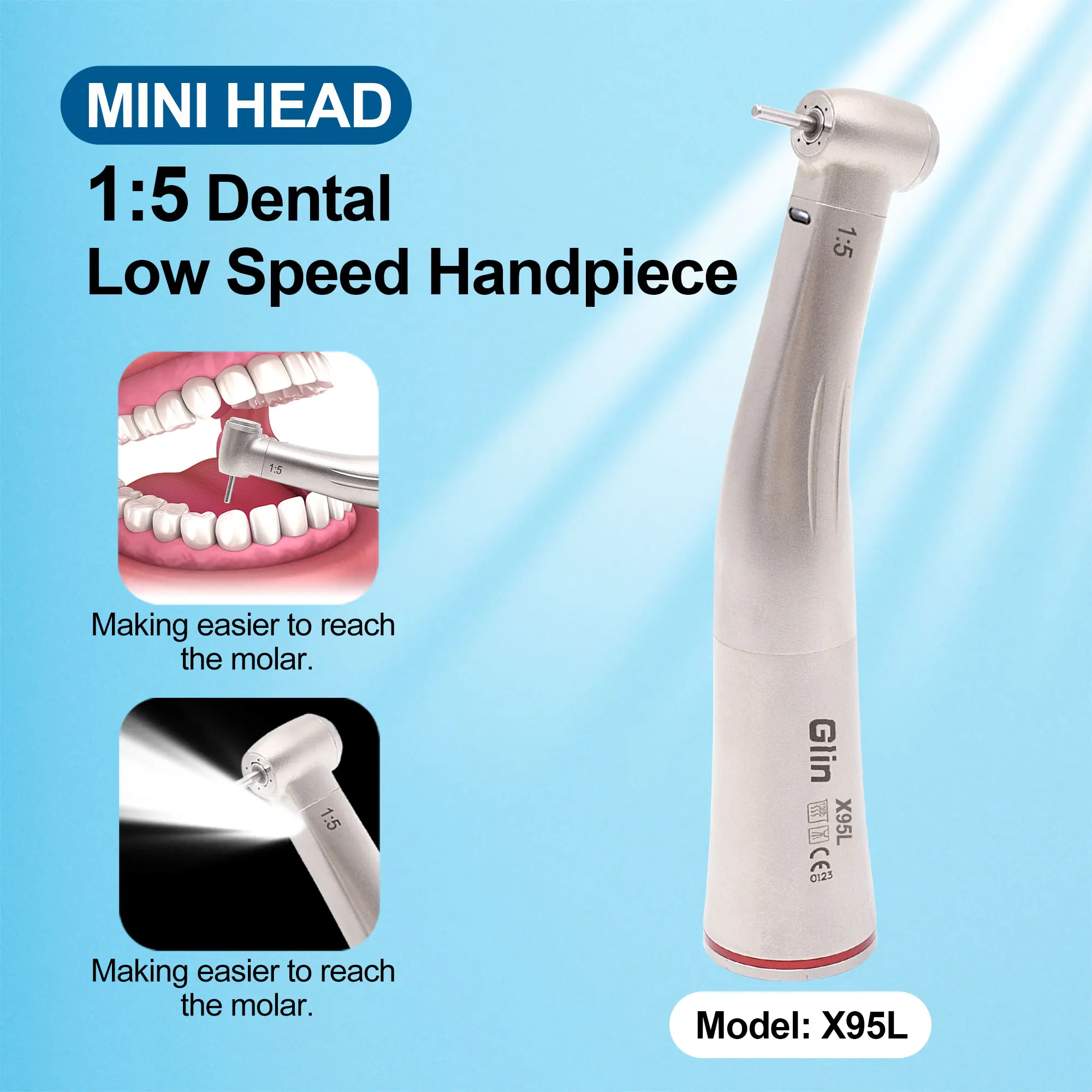 Glin Dental Handstück 1:5 knopfbetriebenes, flexibles Glasfaser-Handstück mit niedriger Geschwindigkeit, zahnärztliche Ausrüstung mit rotem RingX95L