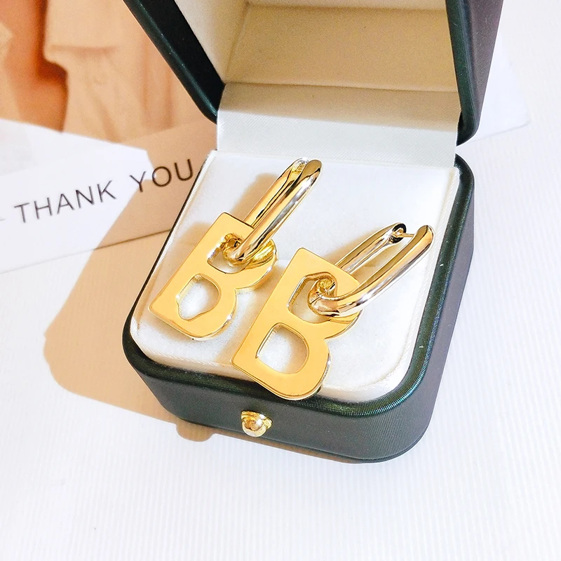Gold Letter B Pendant Earrings Women Luxury Quality Jewelry Drop Dangle Earring Accessories for Women Korean Fashion Aesthetic