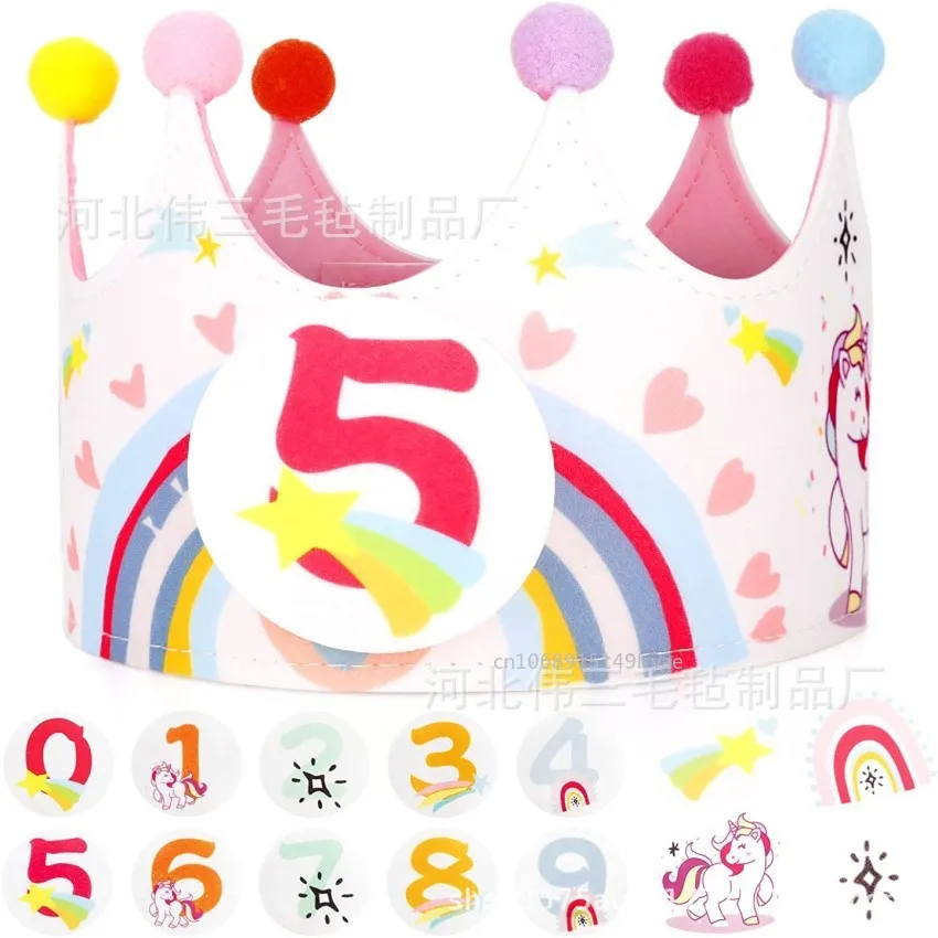 Party Decorations Rainbow Unicorn Felt Comfortable Baby Birthday Hat Adjustable Celebrtion Durable Lightweight Crown Photo Props