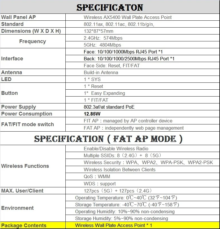 5378Mbps in Wall AP WiFi6 project Indoor AP 802.11AX Access Point 2.4GHz 574Mbps 5GHz 4804Mbps PoE Power Supply, 2.5G RJ45 Port