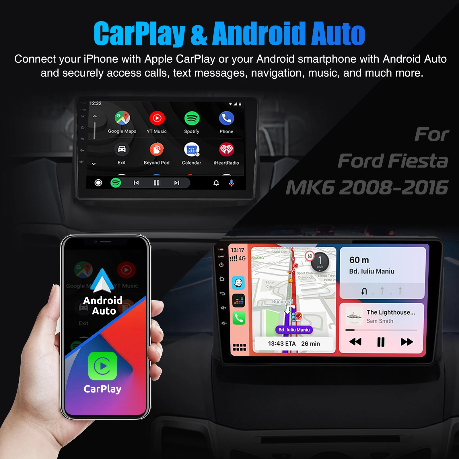 ESSGOO 9" Android 15 Car Stereo Radio For Ford Fiesta MK6 2008-13 Carplay Android Auto GPS Navi AI Voice ChatGPT BT FM RDS WIFI