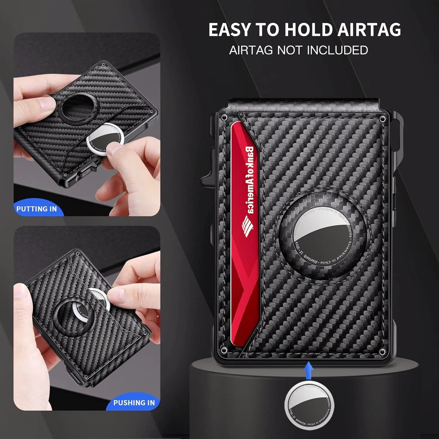 Men's Pop-Up Aluminum Carbon Fiber RFID Blocking Wallet with AirTag Slot