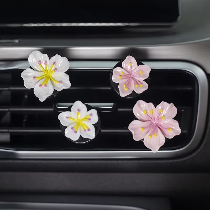 2Pcs Car Perfume Clip Flower Air Outlet Decorations Bright Peach Blossom Cherry Blossom Car Air Freshener with Fresh Color 2