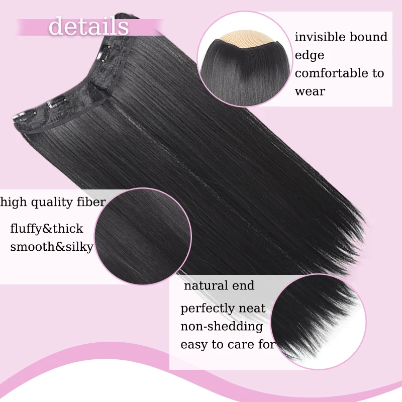 Black Hair Extensions Wig Straight 4 Clips in Hair Extensions Hairpiece Synthetic Fluffy Hair for Women All Occasions Use 24inch