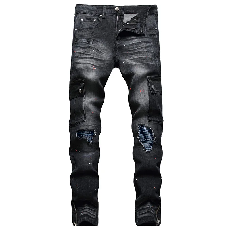 2023 Hohe Qualität Männer Casual Schwarze Jeans Farbe Schlank Gerade Loch Biker Jeans Herbst Jean Homme Männlichen Denim Hosen Plus Größe 44