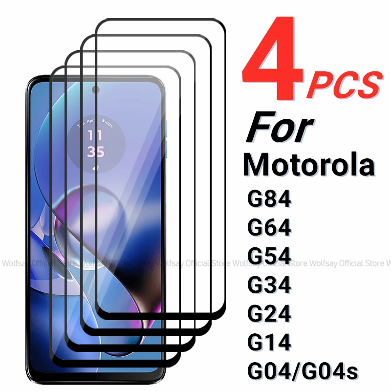 

2/4PCS Tempered Glass For Motorola Moto G64 Screen Protector For Motorola Moto G84 G64 G54 G34 G24 G14 G04 Full Glue Glass Film