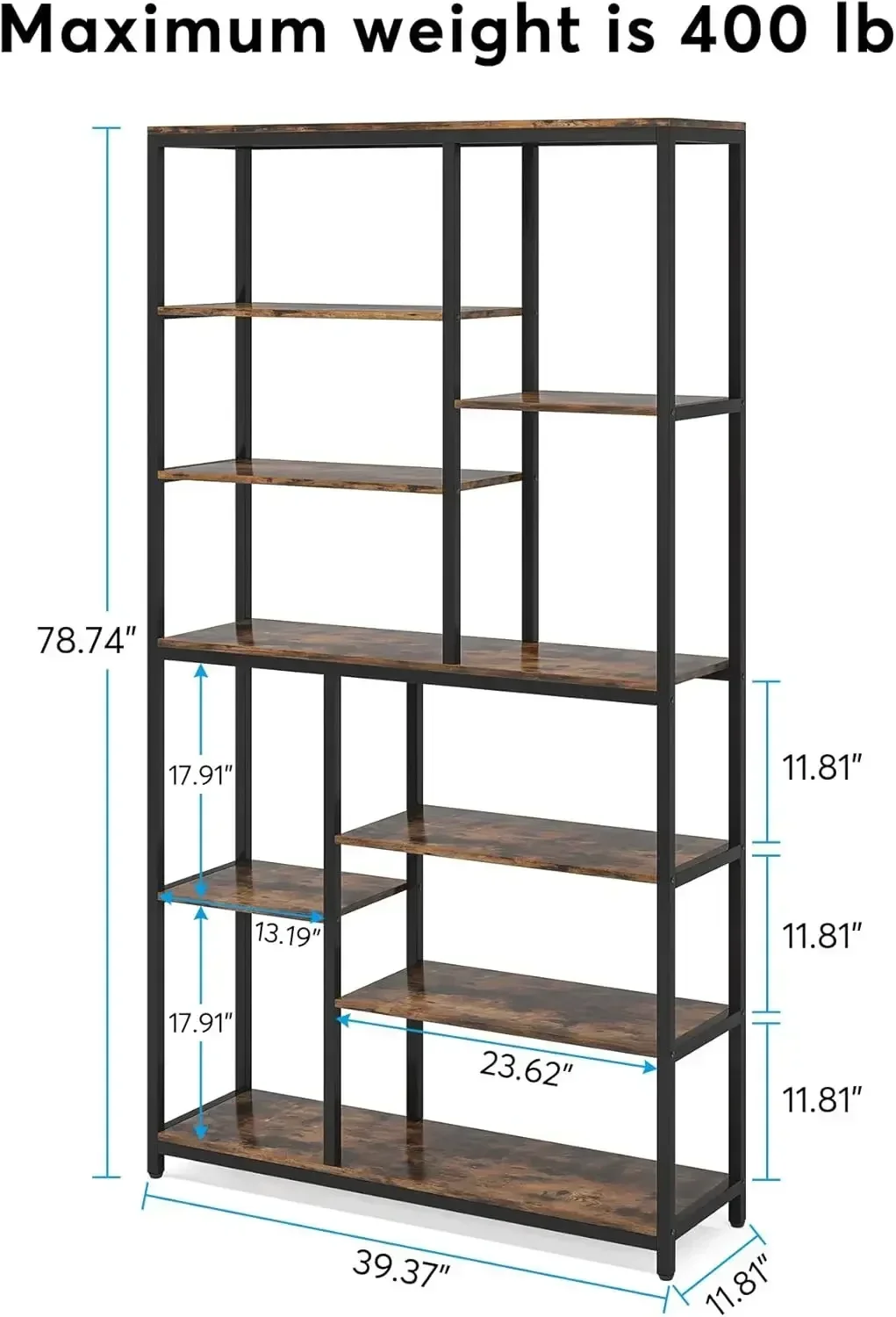 New2025-79 inches Tall Bookshelf Bookcase, 8-Tier Staggered Bookcase, Modern Freestanding Open Book Shelves, Wide Wood Etagere