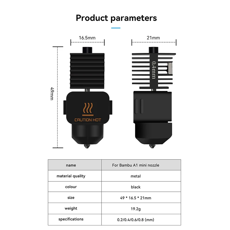 Bambu lab A1 미니 핫엔드 키트 경화강 깍지, 핫엔드 3D 프린터 액세서리, 0.2mm, 0.4mm, 0.6mm, 0.8mm 깍지