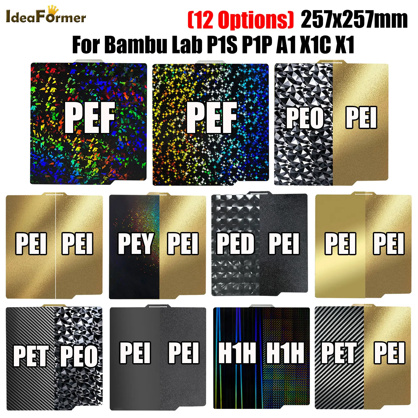 Per Bambu Lab P1S Build Plate A1 X1C Pei Texture 257X257 H1H Pey Peo Pet Sheet Acciaio Per Molle Per Bambulabs X1 Carbon Bambulab P1P