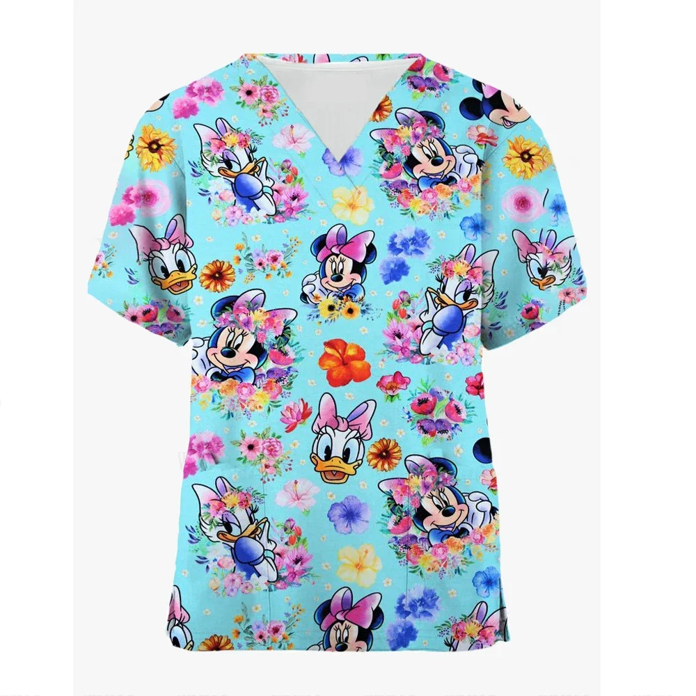 

Disney Minnie Pet Hospital Work Clothes Women Short-sleeved Tops Stretch Nurse Uniform Dental Clinic Mickey Mouse Surgical Gown