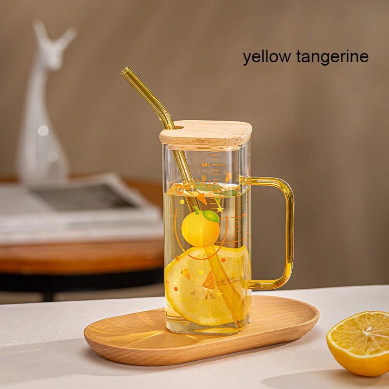 Gobelet En Verre Avec Couvercle Et Paille - 16 Oz (environ 470 Ml), Design Nœud Et Plantes