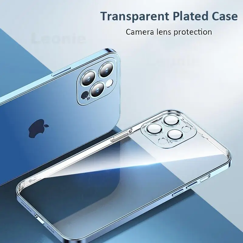 Funda plateada transparente para Apple iPhone 15 14 12 11 13 Pro Max 14 15  Plus 14Pro MAX lente de cámara protege la cubierta del teléfono a prueba de  golpes