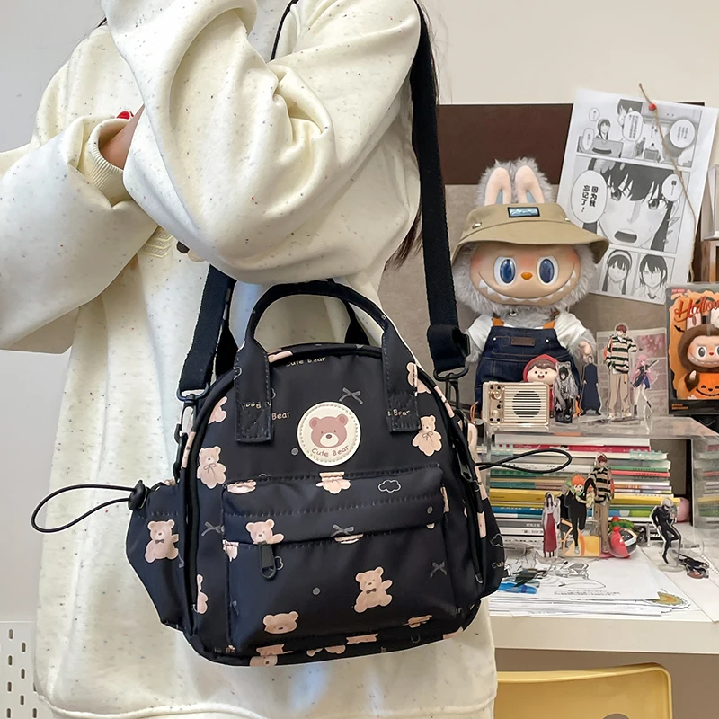 Girls Small Backpacks Cute Bear Print Women Nylon Shoulder Bags School Mini Backpack Light-Weight Purse For Ladies Shopping - 3