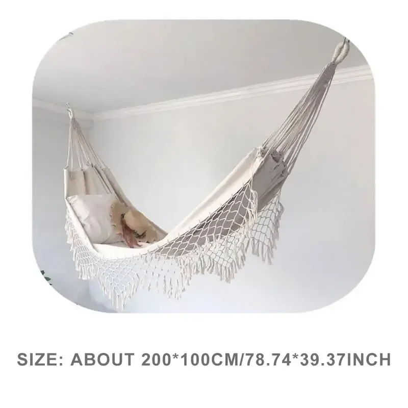 Portable 200*100cm 2 Person Hammock Large Brazilian Macrame Fringe Double Deluxe Hammock Swing Net Chair Outdoor Swings