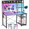 Computer Desk with LED Lights & Power Outlets, Home Office Desk with Reversible 5 Tiers Storage Shelves & Monitor Stand 1