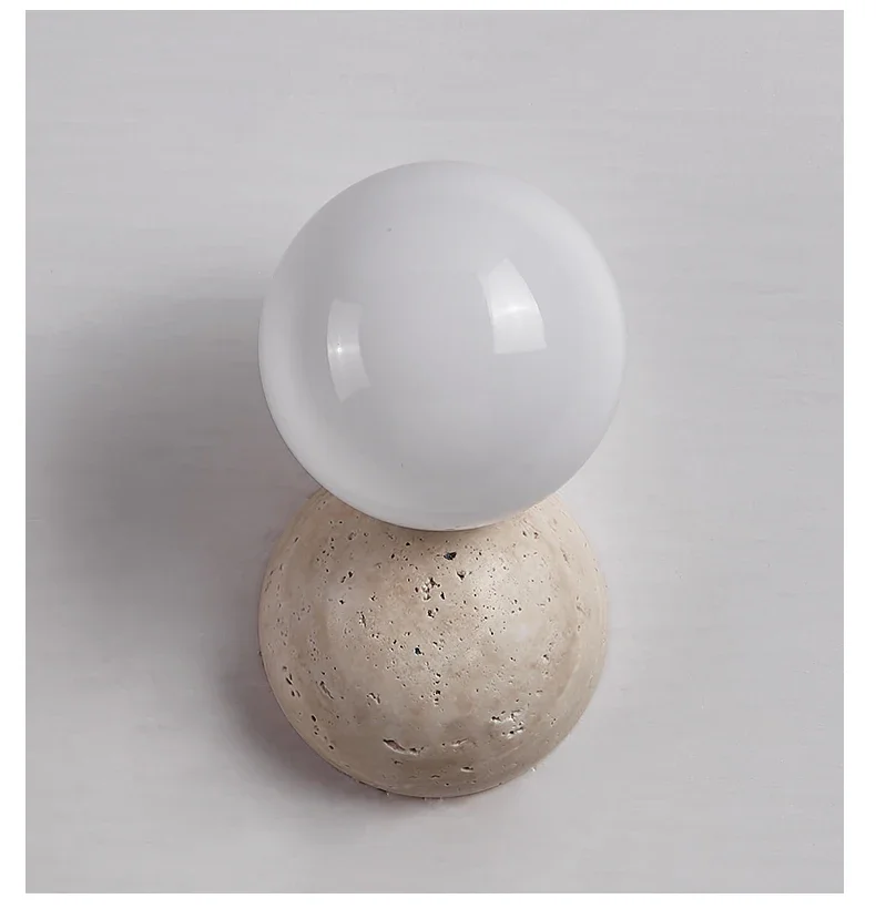 Cream Style LED Wall Lamp Round Cave Stone Bedside Light Image 4