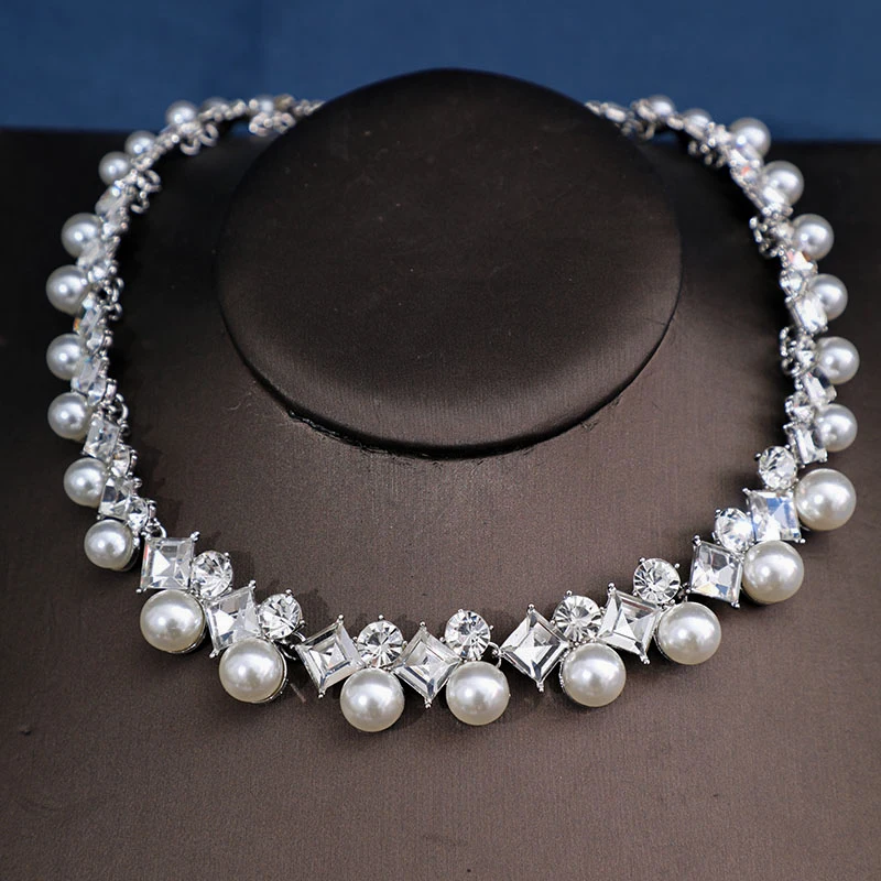 الزفاف قلادة كريستال موضة تقليد اللؤلؤ القرط الزفا...