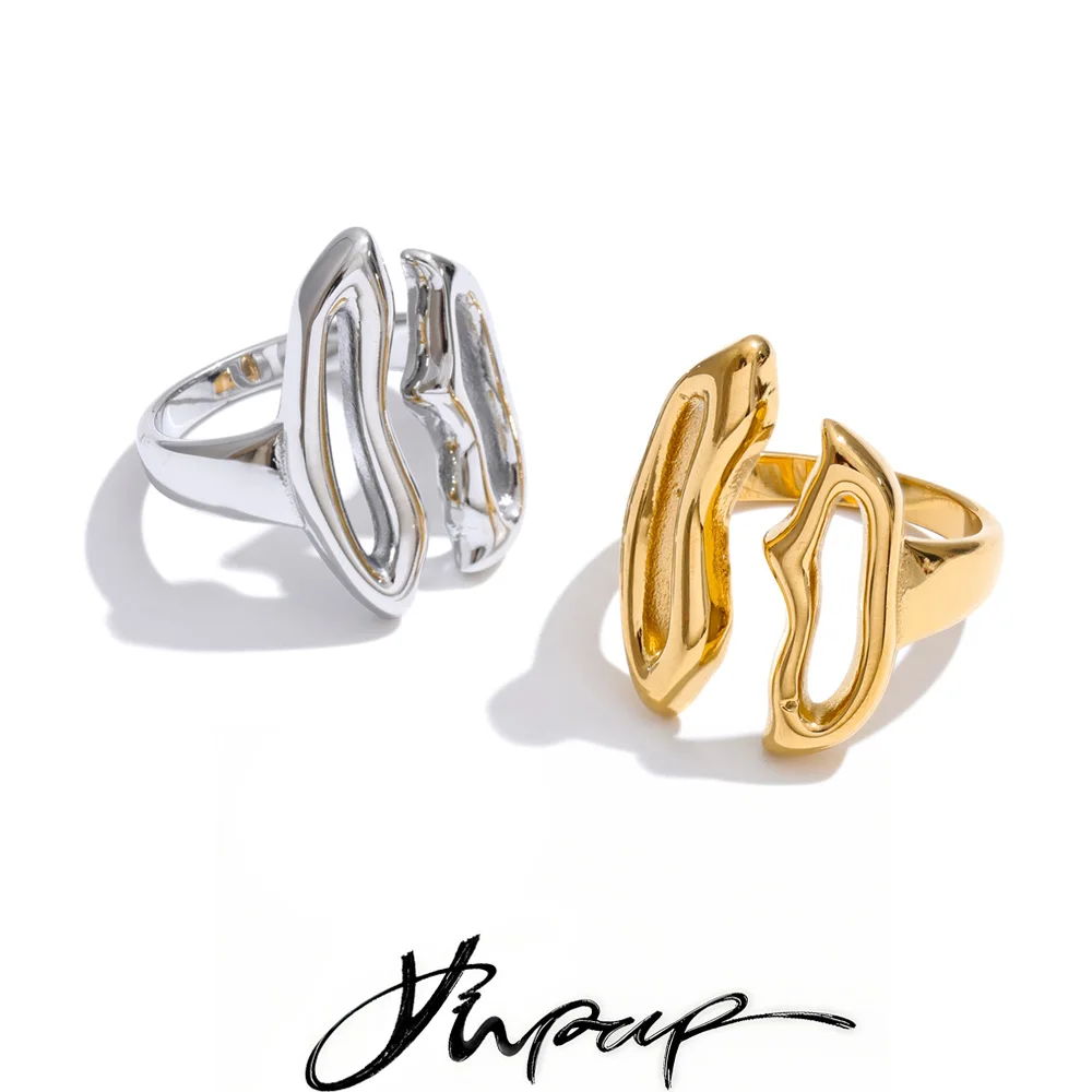 Yhpup Adjustable Stainless Steel Geometric Ring