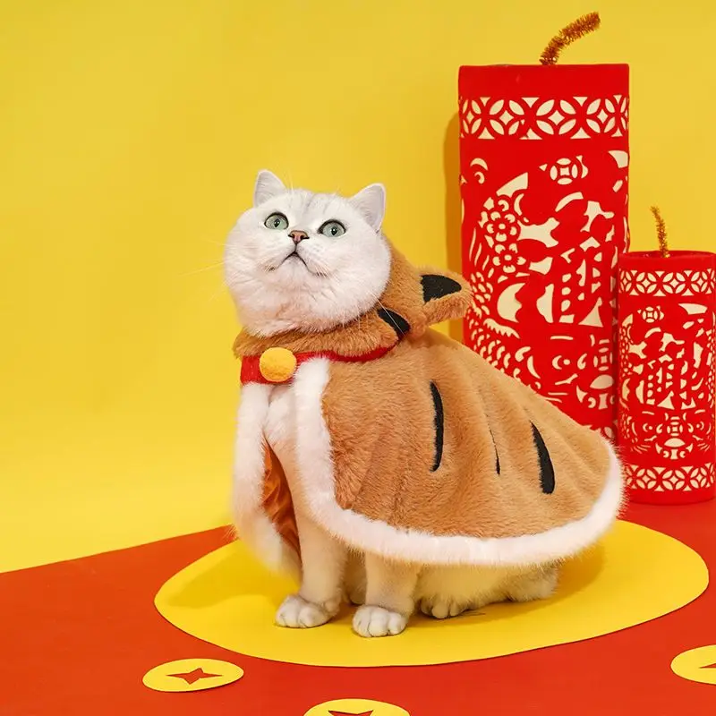 고양이 망토 의상 따뜻한 고양이 망토 고양이 추운 날씨 옷 따뜻한 후드 코트 애완동물 겨울 옷 애완동물 호랑이 의상 크리스마스 선물