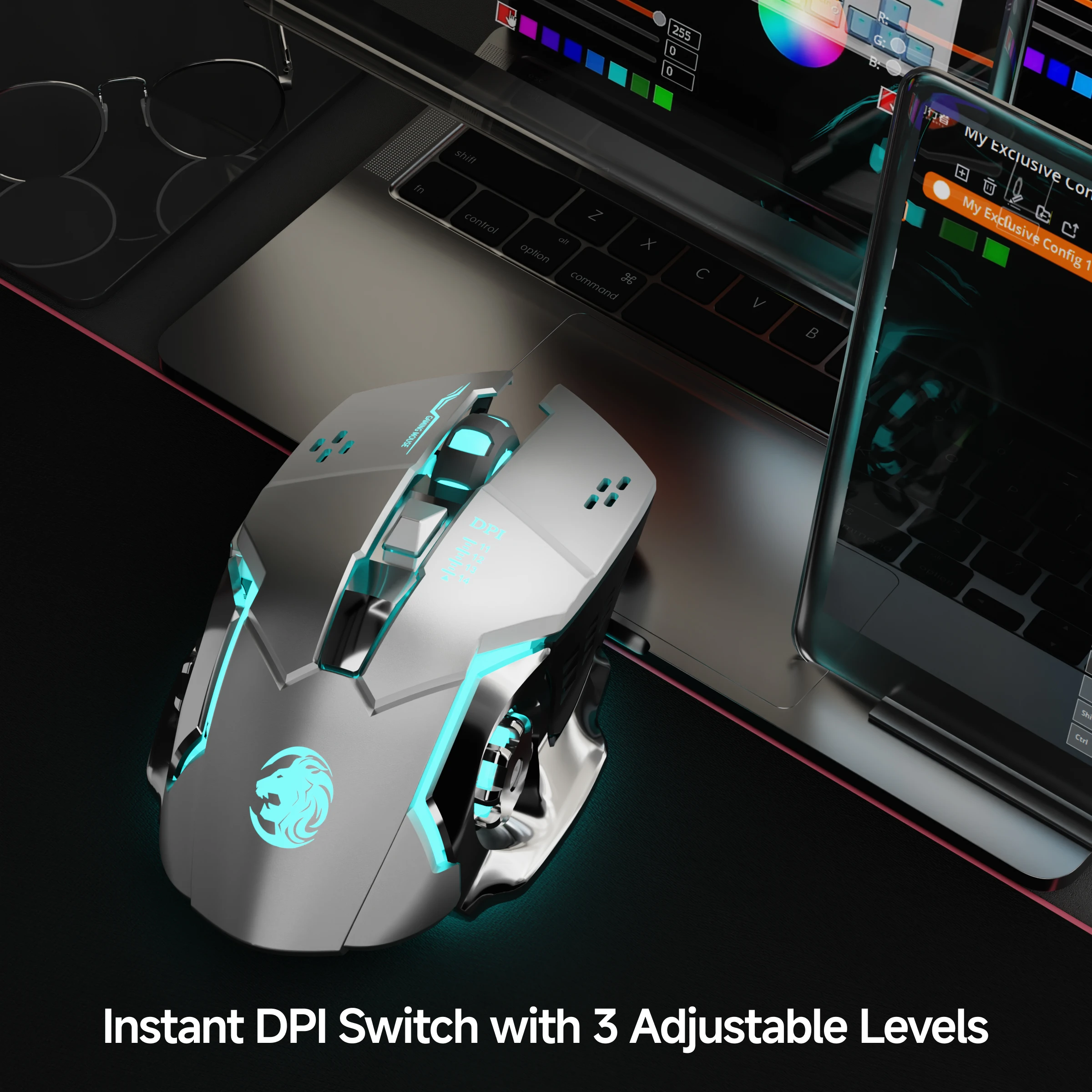EWEADN G306 Gaming Mouse, Silent, Wireless Bluetooth, for Gaming & Office, Ergonomic, Comfortable Grip, for PC, Laptop, eSports
