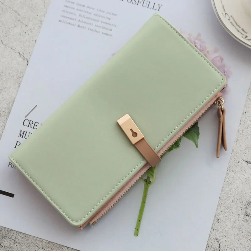 On Sales!! Women Long Section Wallets PU Leather ID holders Large Capacity Purse Solid Color Wallet Cute Bag