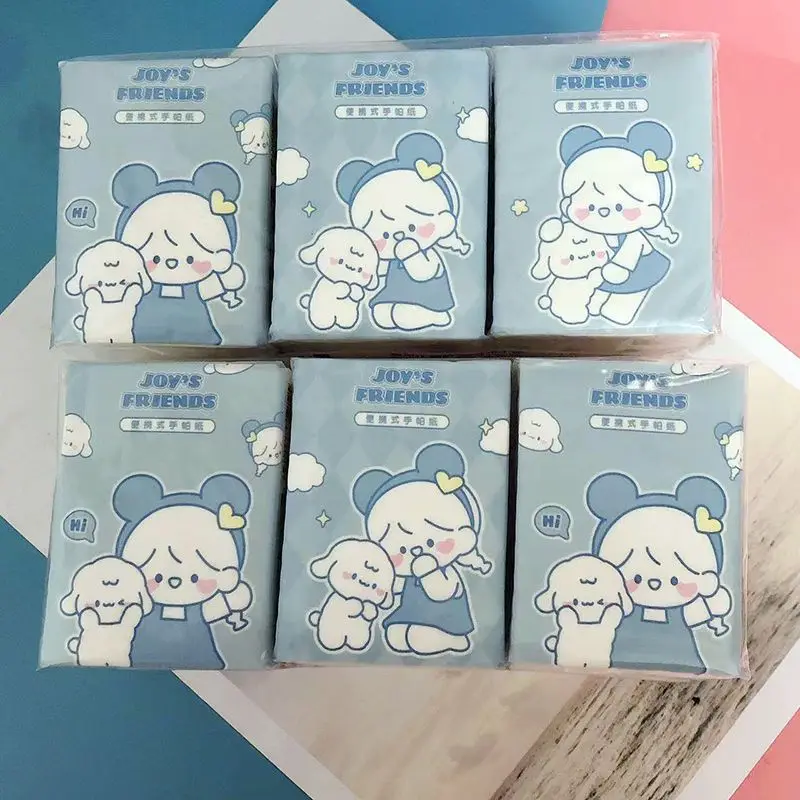 18 Packs of Cartoon Girl Handkerchief Paper Portable Small Packs of Facial Tissue Student Toilet Paper Can Be Wet Napkins