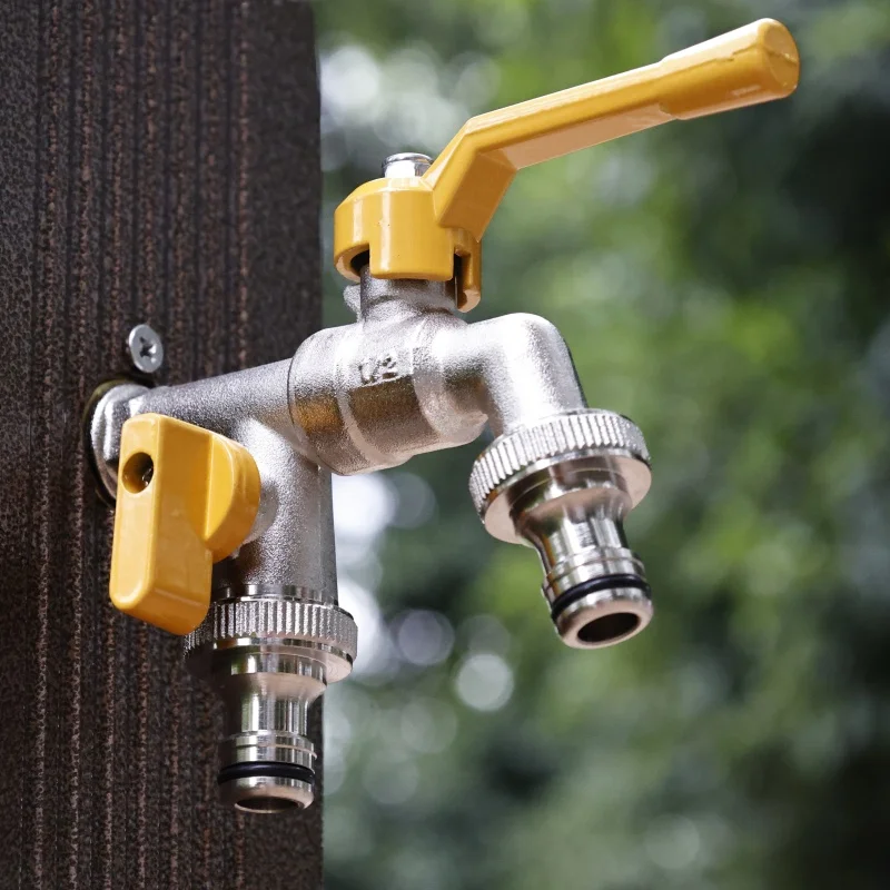 Water Tap Faucet Tmok Outdoor Double Water Tap Faucet Exterior Garden Hose Faucet Adapter 1/2