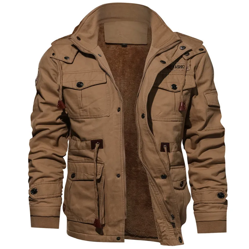 

Winter Jackets Men's Hooded Plush Thickened Coat Autumn Large Tactical Cotton Medium And Long Work Clothes Bomber Tactical Coats
