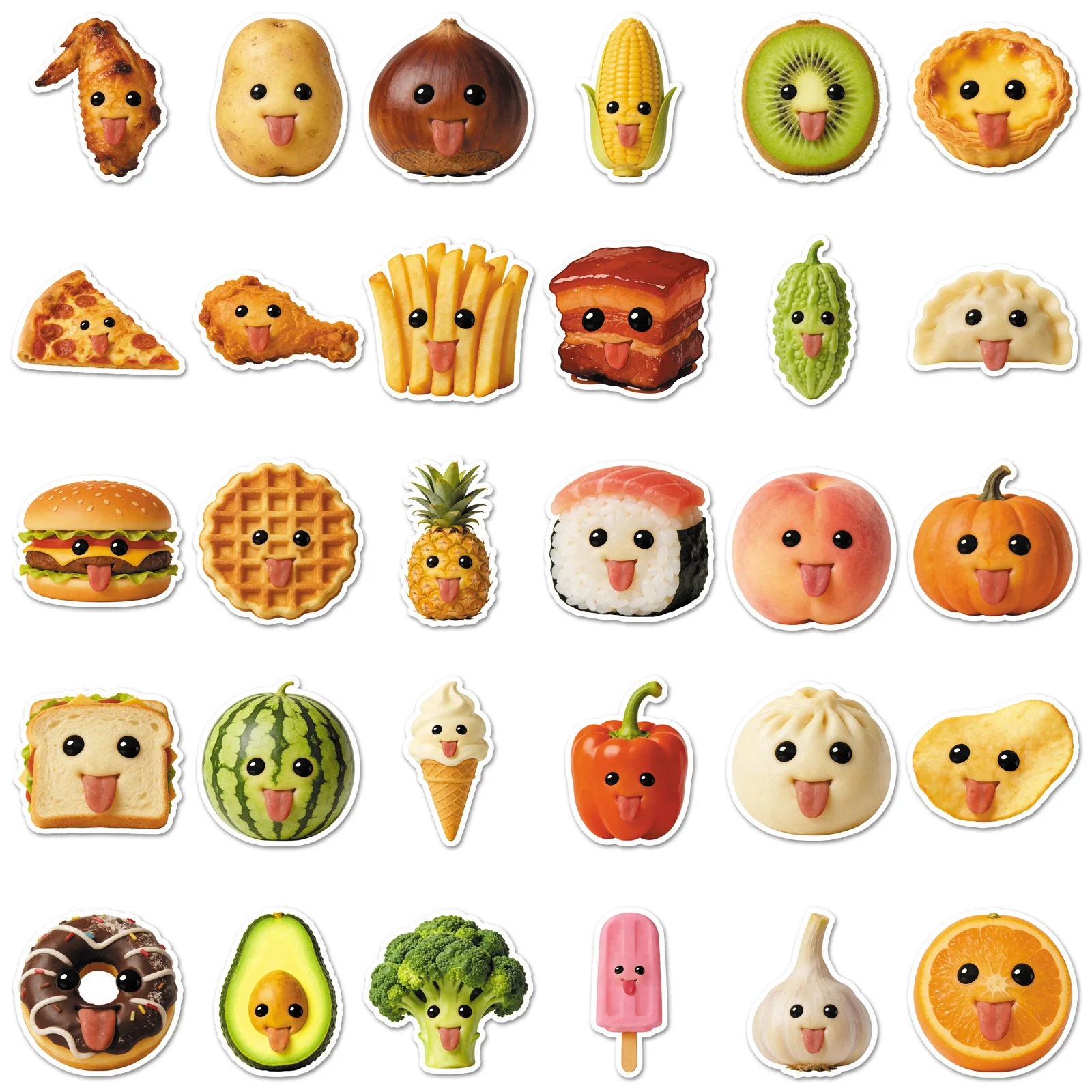 60PCS 추상 음식 재미 감정 그래피티 스티커 방수 장식 DIY 휴대폰 케이스 헬멧 기타 노트북용
