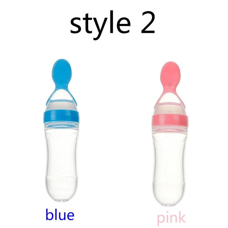 New Squeezing Feeding Bottle Silicone Newborn Baby Training Rice Spoon Infant Cereal Food Supplement Feeder Safe Tableware Tools