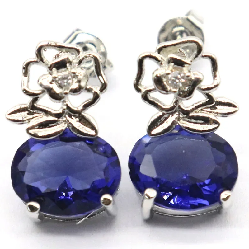 Customized 925 SOLID STERLING SILVER Earrings 3.3g Emerald Purple Spinel Tourmaline Garnet Blue Sapphire Women Gift Eye Catching
