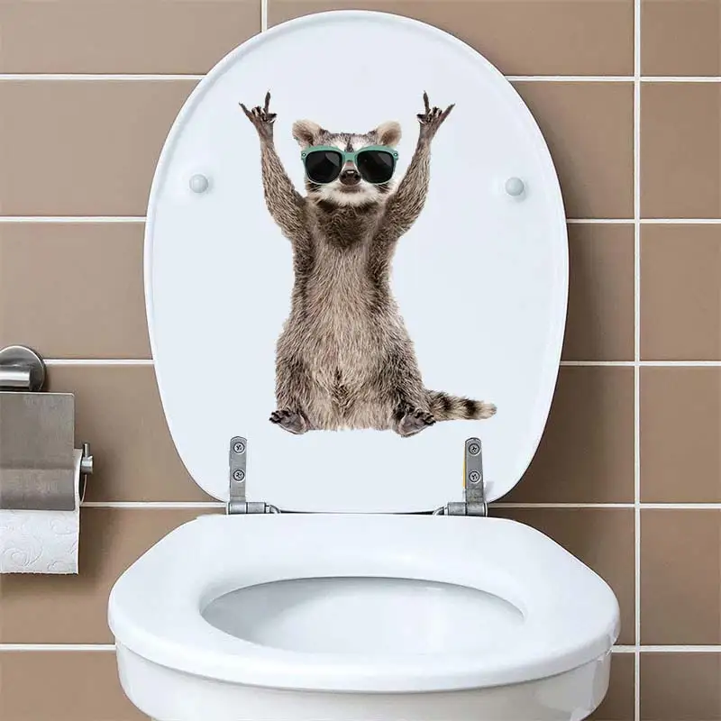 Cartoon Funny Raccoon Toilet Lid Decal Waterproof WC Door Sticker Removable Self-Adhesive Decor Household Stickers S339