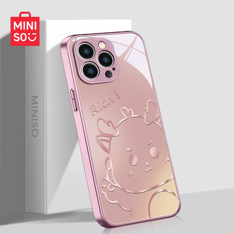

Оригинальный полноразмерный мультяшный чехол MINISO Line Dragon для iPhone с силиконовой окантовкой из закаленного стекла для iPhone 6 7 8X11 12 13 14 15