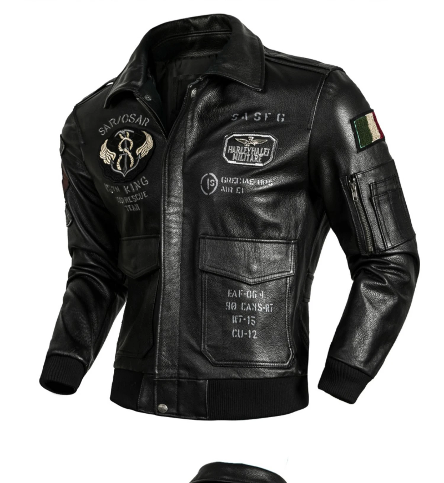 Black Leather Italian Flag Bomber Jacket – Zenitilia