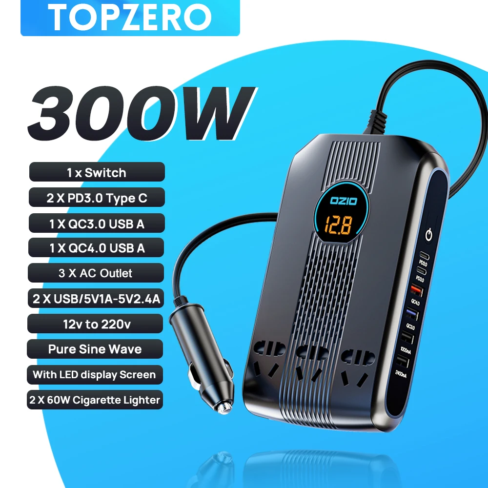 純粋な正弦波インバーター300w12v-dc〜220vusb充電器自動車用ソケットiphoneラップトップ用カーアクセサリー