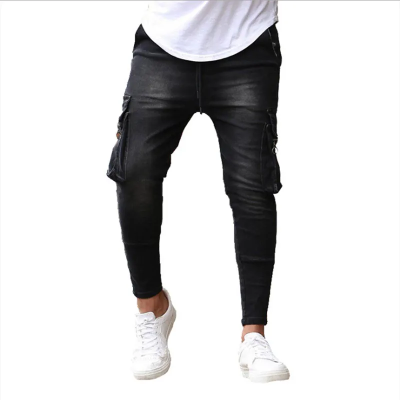 Autumn KPOP Fashion Style Harajuku All Match Trousers Slim Fit Casual Cotton Pants Pockets Zipper Bound Feet Korean Style Jeans